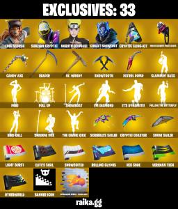 (PC/XBOX) 300 VB) 468 SKINS ๐ฅ Renegade Raider ๐ฅ Aerial Assault Trooper ๐ฅ Lina Scorch ๐ฅ Subzero Cryptic ๐ฅ Naruto Uzumaki ๐ฅ Cobalt Snowfoo | PARENTAL CONTROLS โ Fortnite account listing