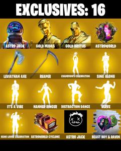 (PC/PSN/XBOX) 252 SKINS ๐ Renegade Raider ๐ Astro Jack ๐ Gold Midas ๐ Gold Brutus ๐ Spire Assassin ๐ Kymera ๐ John Wick ๐ Raven ๐ 200 V-Buck PARENTAL CONTROL โ Fortnite account listing