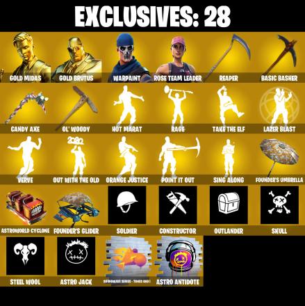 (PC/PSN/XBOX) OG STW / 135 SKINS / Gold Midas 🎰 Gold Brutus 🎰 A.I.M. 🎰 The Foundation 🎰 Rox 🎰 Ronin 🎰 Menace 🎰 Drift 🎰 Calamity 🎰 150 V-Buck PARENTAL CONTROL — image 1