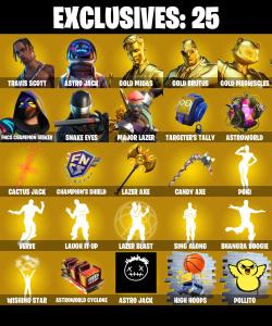 (PC/PSN/XBOX) 201 SKINS ๐ Renegade Raider ๐ Master Chief ๐ Travis Scott ๐ Astro Jack ๐ Gold Midas ๐ Gold Brutus ๐ Gold Meowscles ๐ 0 V-Buck PARENTAL CONTROL โ Fortnite account listing