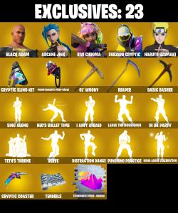 (PC/PSN/XBOX) 474 SKINS ๐ Renegade Raider ๐ Black Adam ๐ Arcane Jinx ๐ Vivi Chroma ๐ Subzero Cryptic ๐ Naruto Uzumaki ๐ Menace ๐ 600 V-Bucks PARENTAL CONTROL โ Fortnite account listing