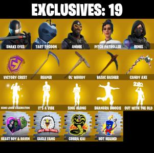 (PC/PSN/XBOX) 224 SKINS 🍒 Snake Eyes 🍒 Tart Tycoon 🍒 Andre 🍒 Pitch Patroller 🍒 Renee 🍒 Eternal Knight 🍒 Raz 🍒 Torin 🍒 150 V-Buck PARENTAL CONTROL — Fortnite account listing