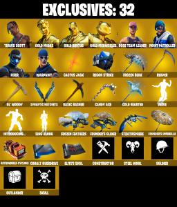 (PC/PSN/XBOX) OG STW / 174 SKINS / Renegade Raider ๐ฐ Master Chief ๐ฐ Travis Scott ๐ฐ Gold Midas ๐ฐ Gold Brutus ๐ฐ Gold Meowscles ๐ฐ 300 V-Buck PARENTAL CONTROL โ Fortnite account listing