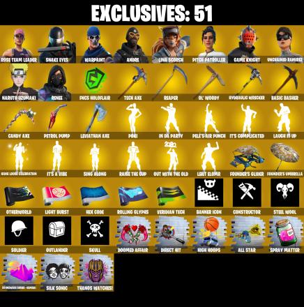 (PC/PSN/XBOX) OG STW π 259 SKINS π Snake Eyes π Andre π Lina Scorch π Pitch Patroller π Game Knight π Unchained Ramirez π 450 V-Buck PARENTAL CONTROL β image 1