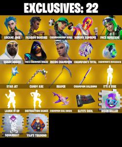 (PC/PSN/XBOX) 341 SKINS ๐ Renegade Raider ๐ Arcane Jinx ๐ Fashion Banshee ๐ Championship Aura ๐ Dummy Supreme ๐ FNCS Renegade ๐ 600 V-Buck PARENTAL CONTROL โ Fortnite account listing
