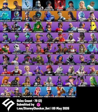 [PC/PSN/XBOX] | 79 Skins | Travis Scott | 8-Ball vs Scratch | Agent Patch | Agent Peely | Apprentice Evie | Augury | Battle Gamer Mae | Big Dill | O4G — image 1