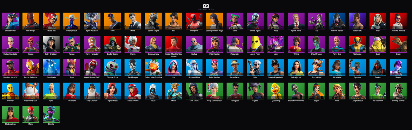 PC PSN XBOX 83 SKINS / POLO PRODIGY / RED KNIGHT / GALAXY SCOUT / MIDAS / LARA CROFT / GHOUL TROOPER / MOGUL MASTER (CAN) — image 1