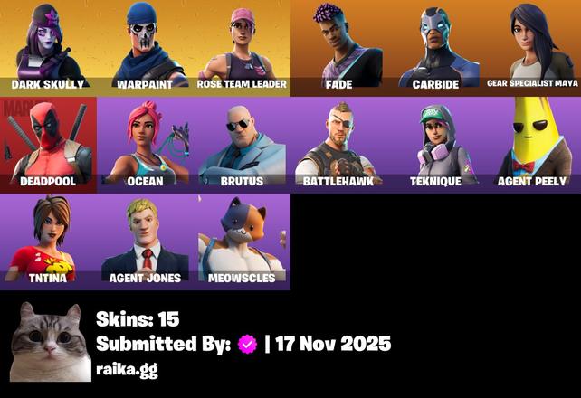 [PC/PSN/XBOX] 15 skins | OG STW | Dark Skully | Fade | Carbide | Gear Specialist Maya | Deadpool | Ocean | Brutus | Battlehawk | Teknique | Agent Peel — image 1