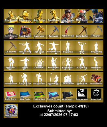#SM6561[PC/PSN/XBOX] 376 skins | Gold Brutus | Gold Meowscles | Gold TNTina | Gold Midas | Lina Scorch | Major Lazer | Florin | Naruto Uzumaki | Frostbite | Raz | Fusion — image 5