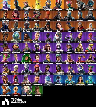 [PC/PSN/XBOX] 76 Skins + GALAXY + Omega + Hot Marat + Point it out + Drift + Rogue Agent + Peely + Wingman + Catalyst + Galactic Disc + Lil' Kev + Stellar Axe + Ragnarok + 300 VB — image 1