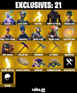 ⭐ GALAXY 🎮 182 SKINS 🌌 OG STW 🤖 OMEGA (STAGE 5) 🎯 ELITE AGENT 🕶️ ROGUE AGENT 🏹 TRAILBLAZER 🎧 MAJOR LAZER 🦸 VALOR ⚔️ RENZO THE DESTROYER 💰 500 VB