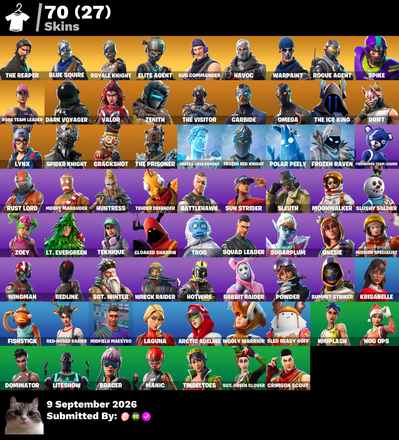 🌼 [PC/PSN/XBOX] 70 skins 🐉 OG STW 🎀 Merry Mint Axe 💥 The Reaper 🩵 Blue Squire 👑 Royale Knight 🎯 Elite Agent 🌿 Sub Commander 🦉 Havoc 🪻 Rogue Agent 🐝 Spike 🌙 Dark Voyager 💰 250 VB — image 1