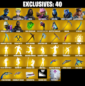 (PC/PSN/XBOX) 372 SKINS ๐ Renegade Raider ๐ Master Chief ๐ Fixer ๐ Naruto Uzumaki ๐ Renee ๐ Vivi Chroma ๐ Sultura ๐ 2200 V-Buck PARENTAL CONTROL โ Fortnite account listing