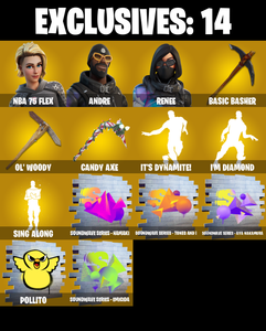 (PC/PSN/XBOX) 216 SKINS ๐ NBA 75 Flex ๐ Andre ๐ Renee ๐ Kymera ๐ Peter Griffin ๐ Hades ๐ Ronin ๐ Torin ๐ Mizuki ๐ Optimus Prime ๐ 0 V-Buck PARENTAL CONTROL โ Fortnite account listing