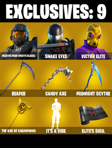 (PC/PSN/XBOX) 306 SKINS ๐ Master Chief (Matte Black) ๐ Snake Eyes ๐ Victor Elite ๐ Hades ๐ Valeria ๐ Malik ๐ Optimus Prime ๐ 300 V-Buck PARENTAL CONTROL โ Fortnite account listing