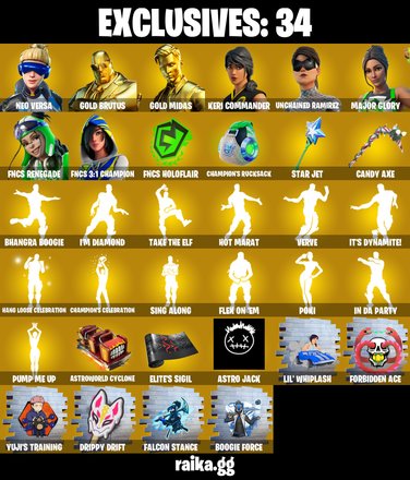 (PC/PSN/XBOX) 0 VB) 255 SKINS π° Renegade Raider π° Neo Versa π° Gold Brutus π° Gold Midas π° Keri Commander π° Unchained Ramirez π° Major Glory π° PARENTAL CONTROL β image 1