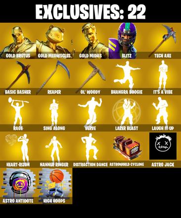 (PC/PSN/XBOX) 316 SKINS π Renegade Raider π Gold Brutus π Gold Meowscles π Gold Midas π Blitz π Raz π Fusion π Spectra Knight π 400 V-Buck PARENTAL CONTROL β image 1