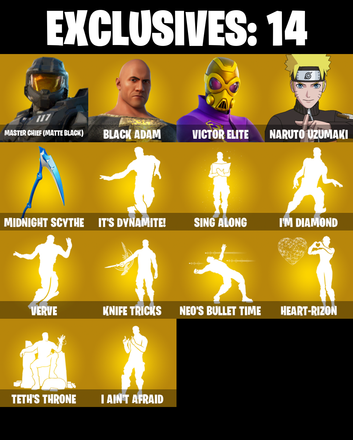 (PC/PSN/XBOX) 340 SKINS 🍒 Master Chief (Matte Black) 🍒 Black Adam 🍒 Victor Elite 🍒 Naruto Uzumaki 🍒 Raz 🍒 Spectra Knight 🍒 50 V-Buck PARENTAL CONTROL — image 1