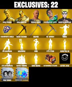 (PC/PSN/XBOX) 246 SKINS 💫 Gold Midas ⚡️ Gold Brutus 💍 Black Adam ⚡️ Championship Jonesy 💍 Naruto Uzumaki ⚡️ The Ageless 💍 Kymera | 1550 V-Buck | PARENTAL CONTROLS — Fortnite account listing
