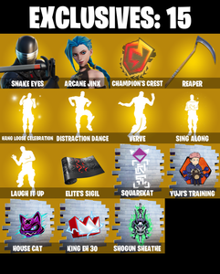 (PC/PSN/XBOX) 240 SKINS ๐ Snake Eyes ๐ Arcane Jinx ๐ Hades ๐ Valeria ๐ Malik ๐ Optimus Prime ๐ Menace ๐ The Imagined ๐ 5500 V-Buck PARENTAL CONTROL โ Fortnite account listing