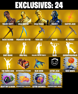 (PC) 203 SKINS ๐ฅ Renegade Raider ๐ฅ Travis Scott ๐ฅ Gold Brutus ๐ฅ Gold Midas ๐ฅ Trilogy ๐ฅ Fade ๐ฅ Kado Thorne ๐ฅ Zero ๐ฅ Raz ๐ฅ 250 VB | PARENTAL CONTROLS โ Fortnite account listing