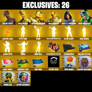 (PC/PSN/XBOX) 315 SKINS 🍒 Travis Scott 🍒 Gold Midas 🍒 Gold Meowscles 🍒 Gold Brutus 🍒 FNCS 3:1 Champion 🍒 FNCS Renegade 🍒 Era 🍒 0 V-Buck PARENTAL CONTROL — Fortnite account listing