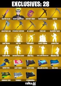 (PC) 2900 VB) 511 SKINS ๐ฅ Master Chief ๐ฅ Naruto Uzumaki ๐ฅ Ronin ๐ฅ Predator ๐ฅ Renzo the Destroyer ๐ฅ Menace ๐ฅ Kado Thorne ๐ฅ The Imagined ๐ฅ Joe | PARENTAL CONTROLS โ Fortnite account listing