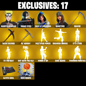 (PC/PSN/XBOX) 272 SKINS ๐ Naruto Uzumaki ๐ Snake Eyes ๐ FNCS 3:1 Champion ๐ Hangtime ๐ Hades ๐ Midas Rex ๐ Valeria ๐ Malik ๐ 100 V-Buck PARENTAL CONTROL โ Fortnite account listing