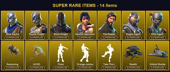 [PC/PSN/XBOX] 51 Skins | AC/DC | Black Knight | Blue Squire | Elite Agent | Reckoning | Rogue Agent | Royale Knight | Sparkle Specialist | The Reaper | Calamity | Carbide | Crackshot | Cuddle Team Leader | Dark Vanguard | Dark Voyager | Dire | Drift — Fortnite account listing