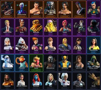 [PC/PSN/XBOX] 35 Skins | Deadfire | Fade | Galaxy Scout | Mandalorian | Menace | Predator | Raz | Yautja Wristblades | Agent Jones | Aquaman | Aquaman's Trident | Beastfang | Cluck | Combat Knife | Crystal Axe of the Masters | Doctor Doom | Eon Blades — Fortnite account listing