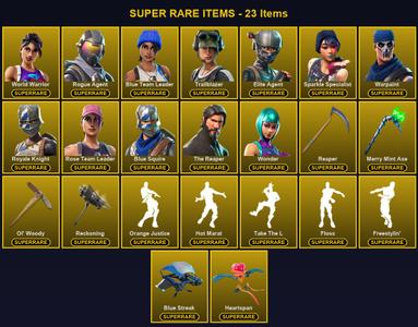 [PC/PSN/XBOX] 174 Skins | Blue Squire | Blue Team Leader | Elite Agent | Merry Mint Axe | Ol' Woody | Reaper | Reckoning | Rogue Agent | Rose Team Leader | Royale Knight | Sparkle Specialist | The Reaper | Trailblazer | Warpaint | Wonder | World Warrior — Fortnite account listing