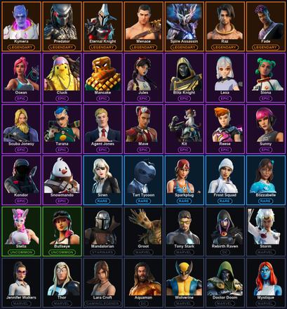 [PC] 42 Skins | Eternal Knight | Fade | Kymera | Mandalorian | Menace | Predator | Raz | Spire Assassin | Agent Jones | Aquaman | Aquaman's Trident | Axe-tral Form | Beastfang | Blade of the Waning Moon | Blitz Knight | Cluck | Crystal Axe of the Masters — image 2