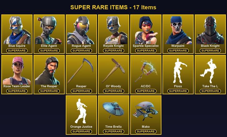 [PC/PSN] 109 Skins | AC/DC | Black Knight | Blue Squire | Elite Agent | Ol' Woody | Reaper | Rogue Agent | Rose Team Leader | Royale Knight | Sparkle Specialist | The Reaper | Warpaint | Blaze | Carbide | Catalyst | Dark Voyager | Drift | Joltara — image 1
