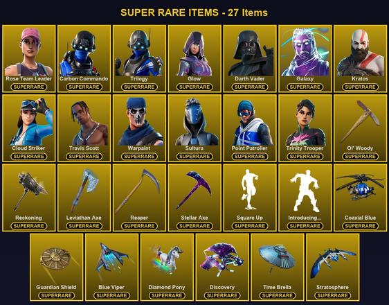 [PC] 182 Skins | Carbon Commando | Cloud Striker | Darth Vader | Galaxy | Glow | Kratos | Leviathan Axe | Ol' Woody | Point Patroller | Reaper | Reckoning | Rose Team Leader | Stellar Axe | Sultura | Travis Scott | Trilogy | Trinity Trooper | Warpaint — image 1