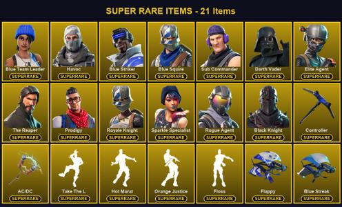 [PC] 56 Skins | AC/DC | Black Knight | Blue Squire | Blue Striker | Blue Team Leader | Controller | Darth Vader | Elite Agent | Havoc | Prodigy | Rogue Agent | Royale Knight | Sparkle Specialist | Sub Commander | The Reaper | Carbide | Dark Voyager — Fortnite account listing