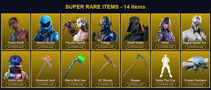 [PC] 244 Skins | Astro Jack | Darth Vader | Diamond Jack | Glow | Honor Guard | Merry Mint Axe | Ol' Woody | Psycho Bandit | Reaper | Rogue Spider Knight | Travis Scott | Trilogy | Alli | Ark | Catalyst | Deadeye | Deadpool | Eternal Knight | Fade | Fate — Fortnite account listing