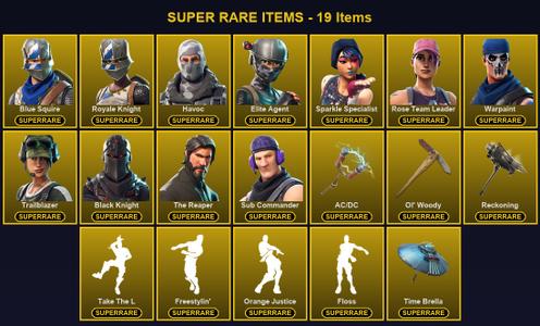 [PC/PSN] 76 Skins | AC/DC | Black Knight | Blue Squire | Elite Agent | Havoc | Ol' Woody | Reckoning | Rose Team Leader | Royale Knight | Sparkle Specialist | Sub Commander | The Reaper | Trailblazer | Warpaint | Battle Hound | Blackheart | Calamity — Fortnite account listing