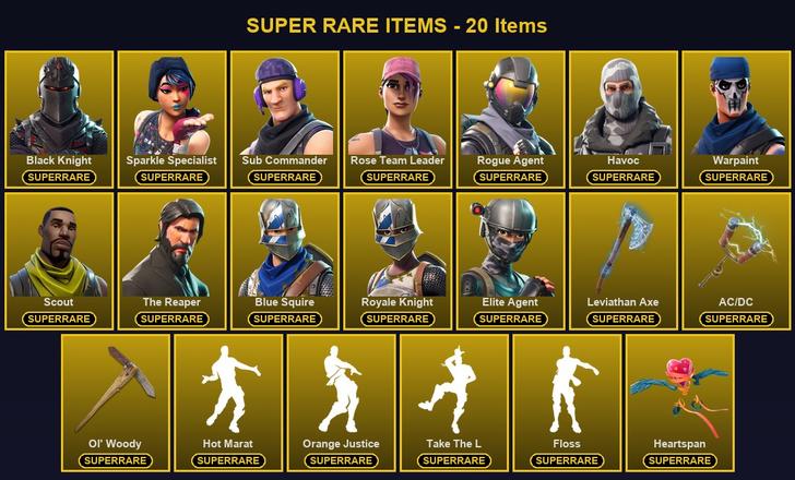 [PC] 132 Skins | AC/DC | Black Knight | Blue Squire | Elite Agent | Havoc | Leviathan Axe | Ol' Woody | Rogue Agent | Rose Team Leader | Royale Knight | Scout | Sparkle Specialist | Sub Commander | The Reaper | Warpaint | Ark | Backlash | Blackheart — image 1