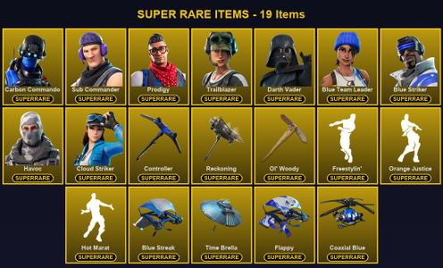 [PC] 108 Skins | Blue Striker | Blue Team Leader | Carbon Commando | Cloud Striker | Controller | Darth Vader | Havoc | Ol' Woody | Prodigy | Reckoning | Sub Commander | Trailblazer | A.I.M. | Blackheart | Calamity | Carbide | Cyclo | Dire | Drift — Fortnite account listing