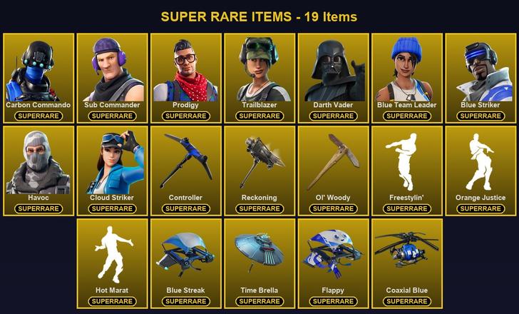 [PC] 108 Skins | Blue Striker | Blue Team Leader | Carbon Commando | Cloud Striker | Controller | Darth Vader | Havoc | Ol' Woody | Prodigy | Reckoning | Sub Commander | Trailblazer | A.I.M. | Blackheart | Calamity | Carbide | Cyclo | Dire | Drift — image 1