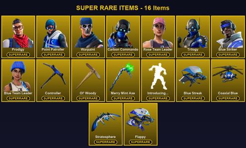 [PC/XBOX] 59 Skins | Blue Striker | Blue Team Leader | Carbon Commando | Controller | Merry Mint Axe | Ol' Woody | Point Patroller | Prodigy | Rose Team Leader | Trilogy | Warpaint | Fusion | Raven | Rox | Sentinel | Snap | The Scientist | Vendetta — Fortnite account listing