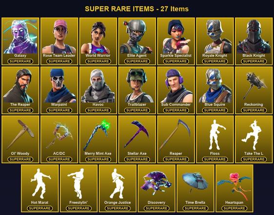 [PC/PSN] 188 Skins | AC/DC | Black Knight | Blue Squire | Elite Agent | Galaxy | Havoc | Merry Mint Axe | Ol' Woody | Reaper | Reckoning | Rose Team Leader | Royale Knight | Sparkle Specialist | Stellar Axe | Sub Commander | The Reaper | Trailblazer — image 1
