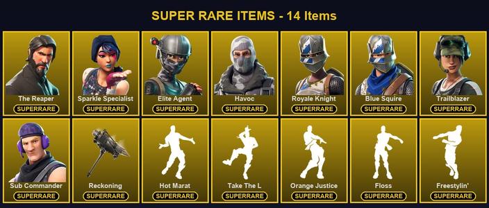 [PC/PSN/XBOX] 83 Skins | Blue Squire | Elite Agent | Havoc | Reckoning | Royale Knight | Sparkle Specialist | Sub Commander | The Reaper | Trailblazer | Blackheart | Calamity | Carbide | Dark Voyager | Drift | Hybrid | Lynx | Mandalorian | Menace — Fortnite account listing