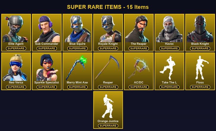 [PC] 66 Skins | AC/DC | Black Knight | Blue Squire | Elite Agent | Havoc | Merry Mint Axe | Neo Versa | Reaper | Royale Knight | Sparkle Specialist | Sub Commander | The Reaper | Blackheart | Carbide | Dark Voyager | Drift | Enforcer | Fusion | Hybrid — image 1