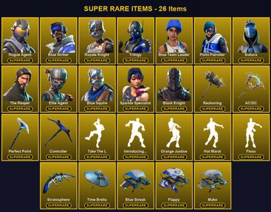 [PC/PSN/XBOX] 100 Skins | AC/DC | Black Knight | Blue Squire | Blue Striker | Blue Team Leader | Controller | Elite Agent | Perfect Point | Point Patroller | Reckoning | Rogue Agent | Royale Knight | Sparkle Specialist | Sultura | The Reaper | Trilogy — Fortnite account listing