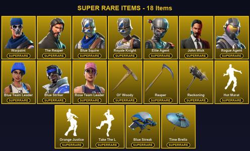 [PC/XBOX] 104 Skins | Blue Squire | Blue Striker | Blue Team Leader | Elite Agent | John Wick | Ol' Woody | Reaper | Reckoning | Rogue Agent | Rose Team Leader | Royale Knight | The Reaper | Warpaint | Battle Hound | Blackheart | Calamity | Carbide — Fortnite account listing