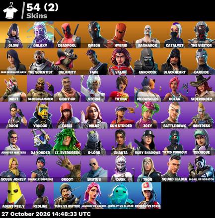 [PC/PSN] | 54 skins | Orange Justice | Galaxy | Glow | Omega | Deadpool | Hybrid | Ragnarok | Catalyst | The Visitor | Gear Specialist Maya | #XGB1458 — image 2