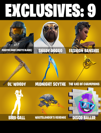 (PC/PSN/XBOX) 187 SKINS π Renegade Raider π Aerial Assault Trooper π Master Chief (Matte Black) π Shady Doggo π Fashion Banshee π Zeus π 0 V-Buc PARENTAL CONTROL β image 1